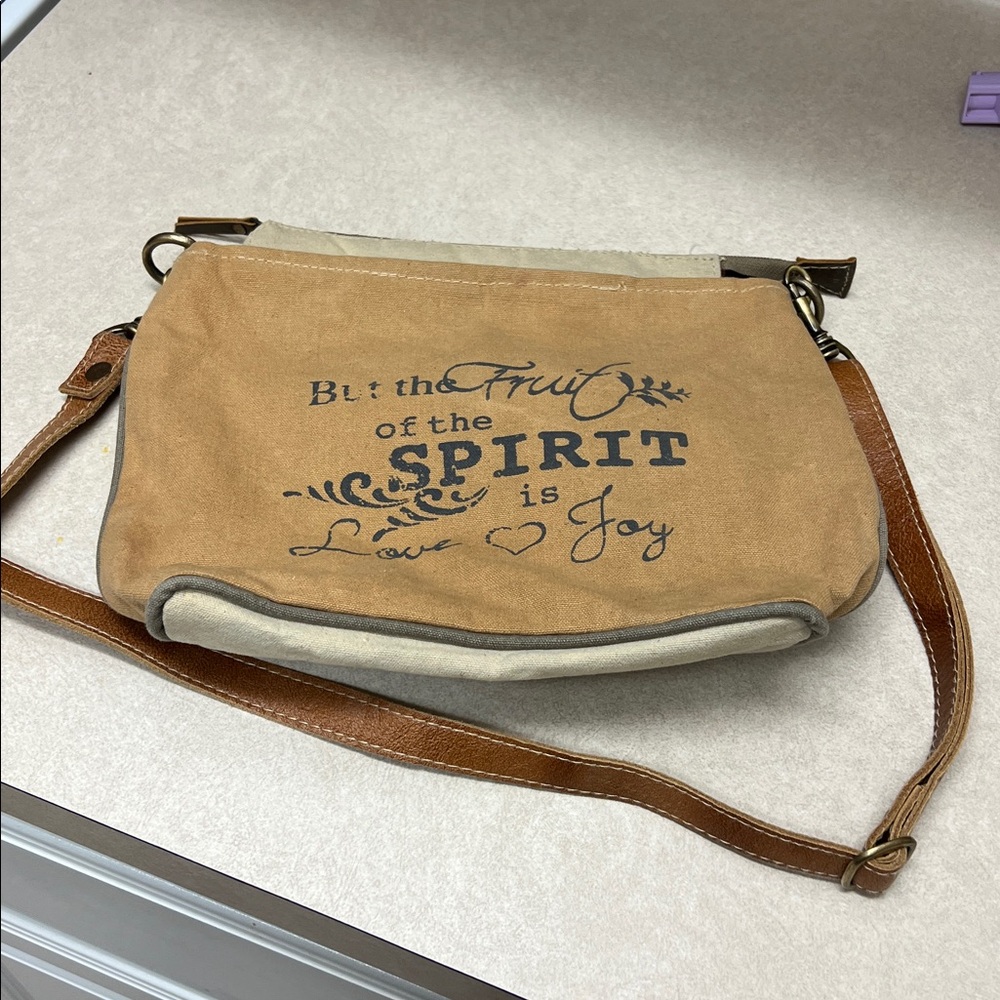 Tan and Brown Crossbody Bag with Inspirational Quote